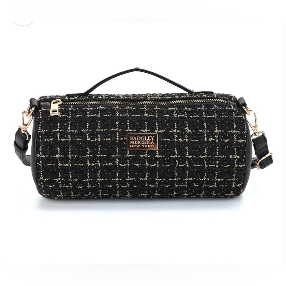Badgley Mischka Tara Tweed Barrel Bag | Luxe Designer